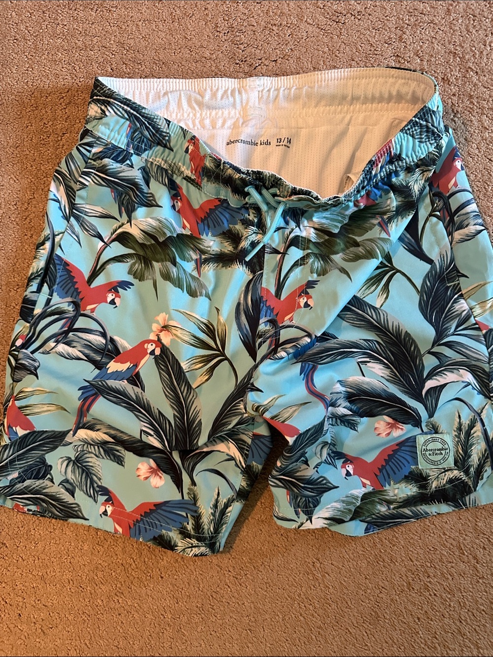 abercrombie kids Tropical Parrot Swim Shorts - Teal & Red
